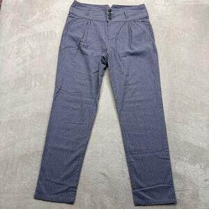 Sundance Pants Womens 10 Amelia Blue Gray Pinstripe Linen Blend Pleated Trousers